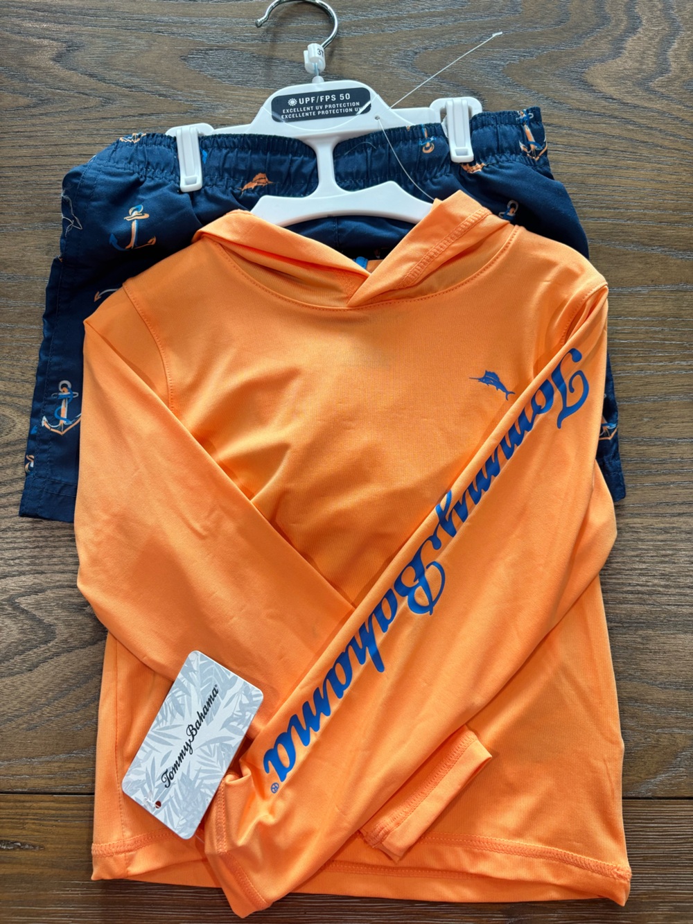 Tommy Bahama | Navy Swim Trunks with Orange Anchors & Orange Swin Shirt | 3T